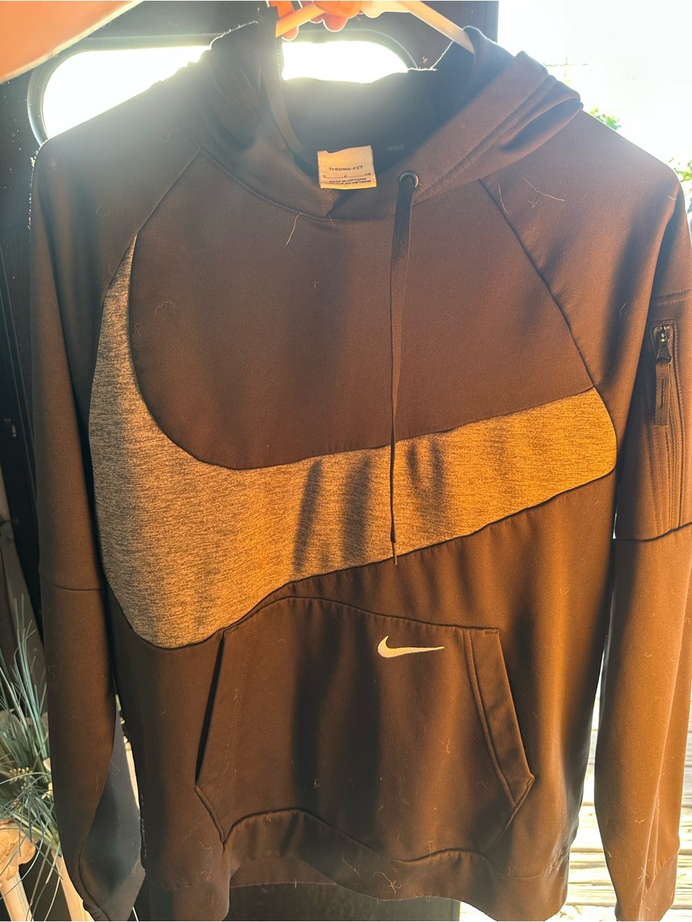Nike Black Hoodie with Large Gray Swoosh Accent